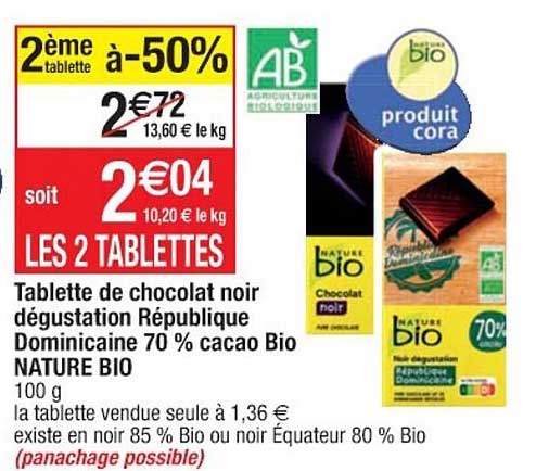 tablette de chocolat noir dégustation république dominicaine 70% cacao bio nature bio