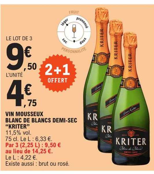 vin mousseux blanc de blancs demi-sec "kriter"