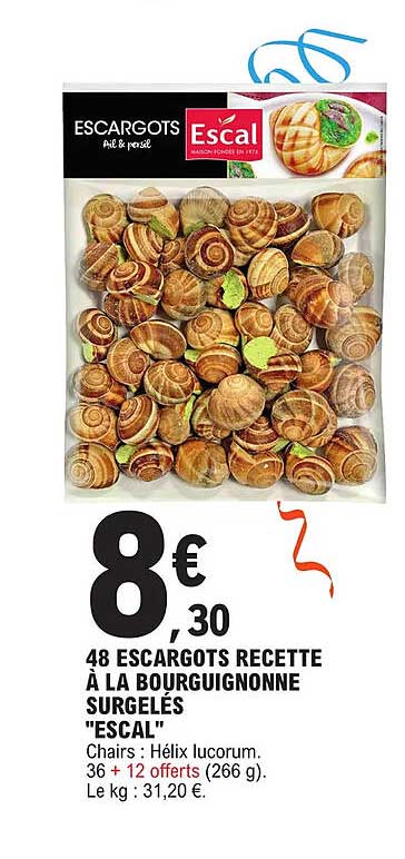 Escargots Recette à La Bourguignonne Surgelés Escal"