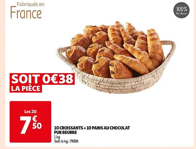 10 Croissants + 10 Pains Au Chocolat Pur Beurre