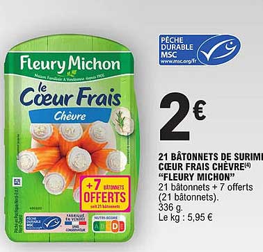 21 bâtonnets de surimi cœur frais chèvre "fleury michon"
