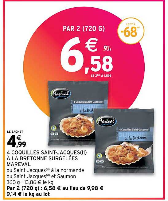 4 coquilles saint-jacques à la bretonne surgelées mareval