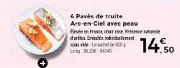 4 pavés de truite arc-en-Ciel avec peau