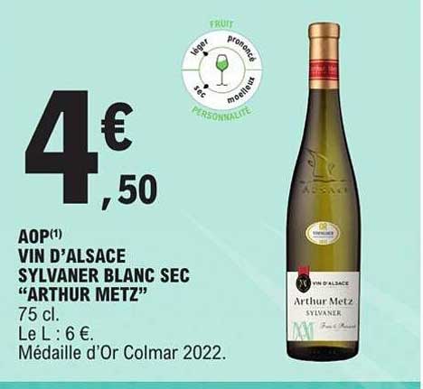 aop vin d'alsace sylvaner blanc sec "arthur metz"