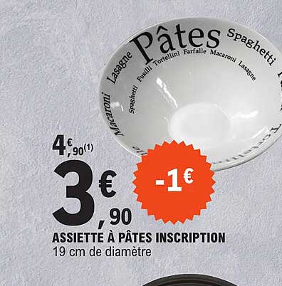 assiette à pâtes inscription