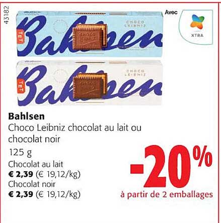 bahlsen choco leibniz chocolat au lait ou chocola noir