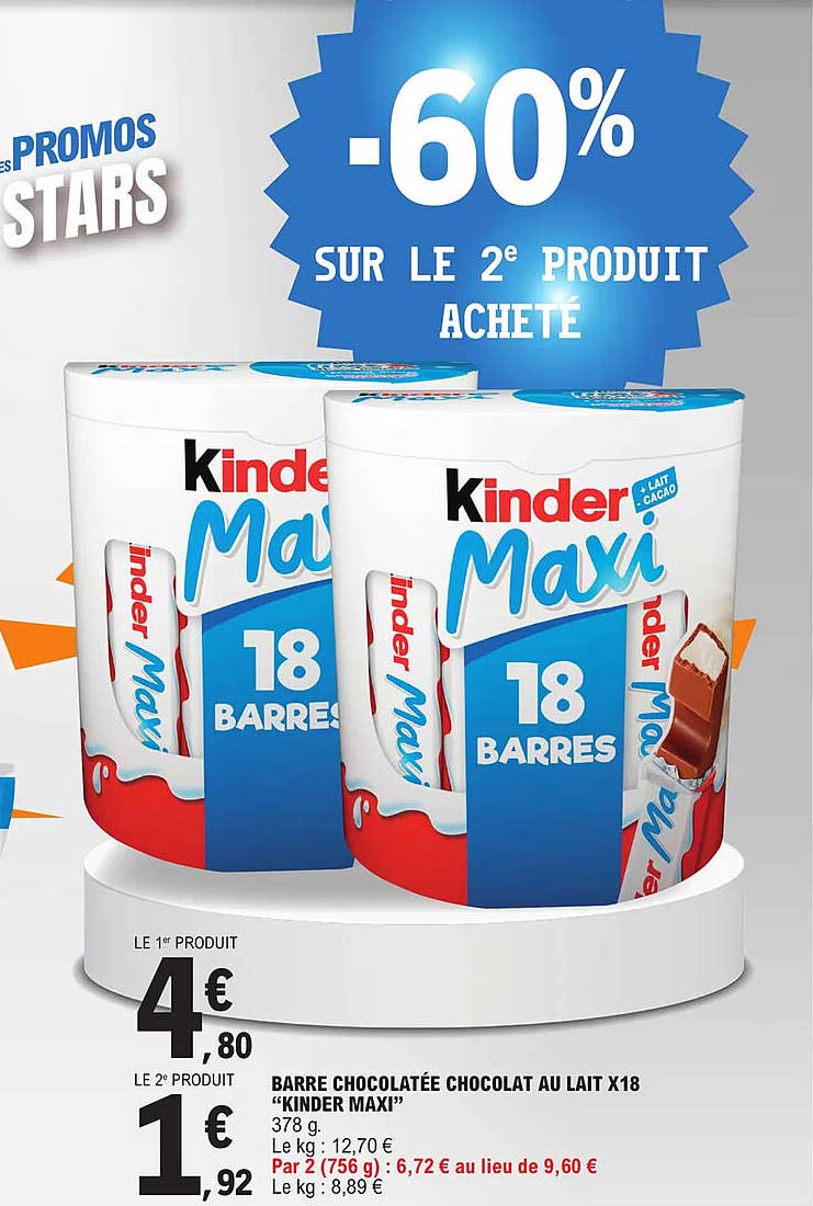 barre chocolatée chocolat au lait x18 "kinder maxi"