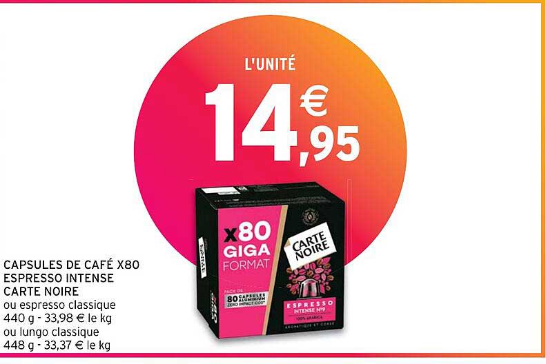 Capsules De Café X80 Espresso Intense Carte Noire Ou Espresso Classique