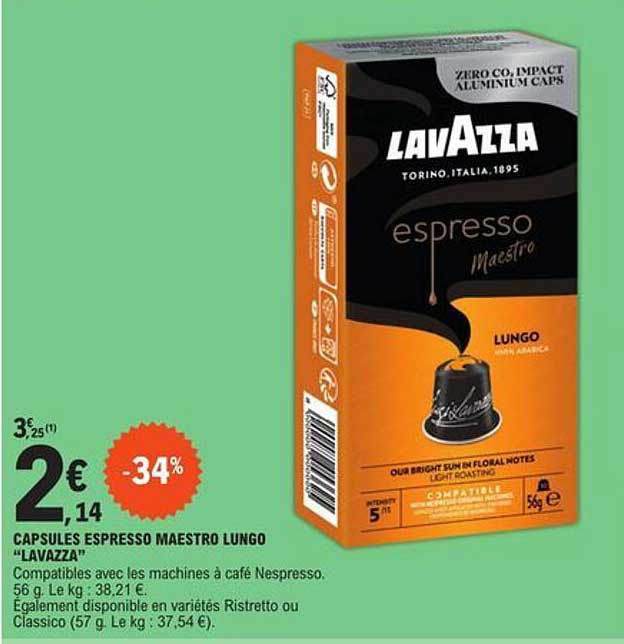 capsules espresso maestro lungo "lavazza"