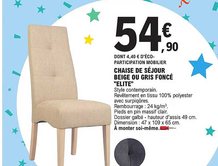 chaise de séjour beige ou gris foncé "elite"