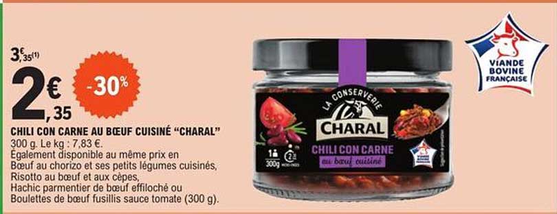 chili con carne au boeuf cuisiné "charal"