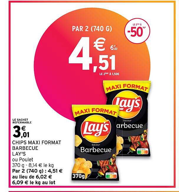 chips maxi format barbecue lay's ou poulet