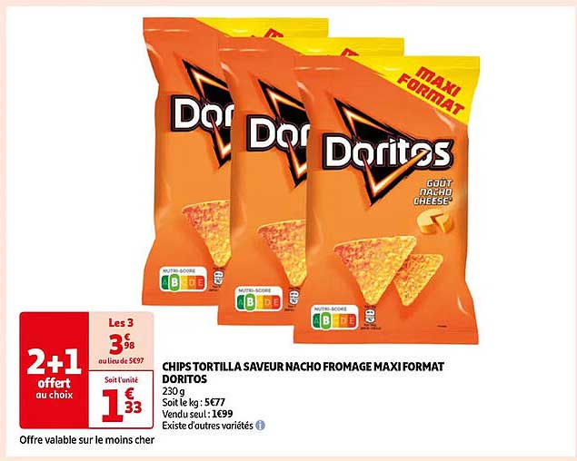 chips tortilla saveur nacho fromage maxi format doritos