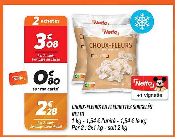 choux-fleurs en fleurettes surgelés netto