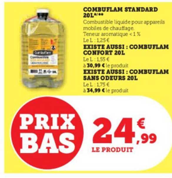 combuflam standard 20l, combuflam confort 20 l, combuflam sans odeurs 20 l