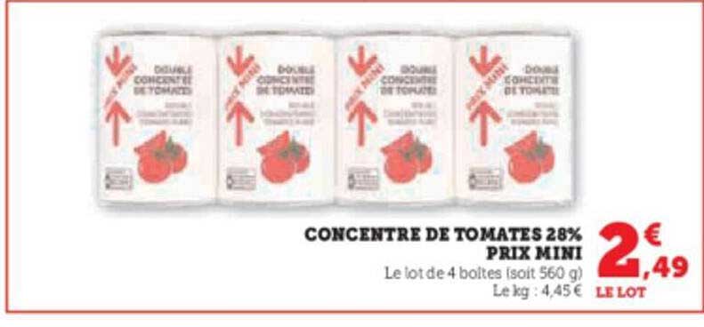 concentré de tomates 28% prix mini
