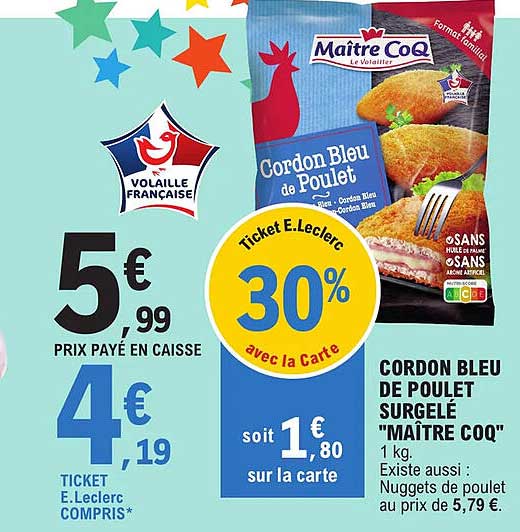 cordon bleu de poulet surgelé "maître coq"