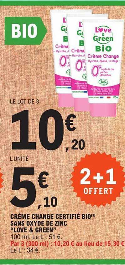 Crème Change Certifié Bio Sans Oxyde De Zinc "love & Green"
