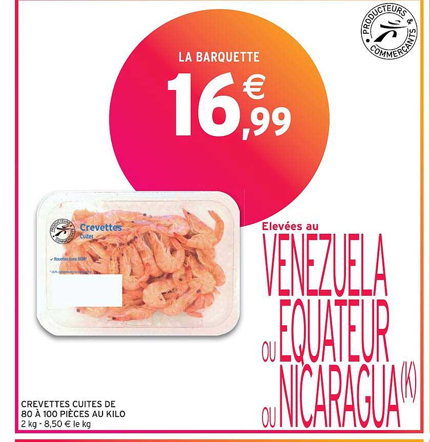 crevettes cuites de 80 à 100 pièces au kilo