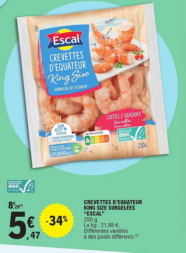 crevettes d'équateur king size surgelées "escal"