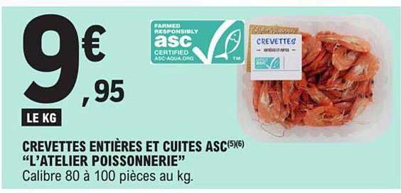 crevettes entières et cuites asc "l'atelier poissonnerie"