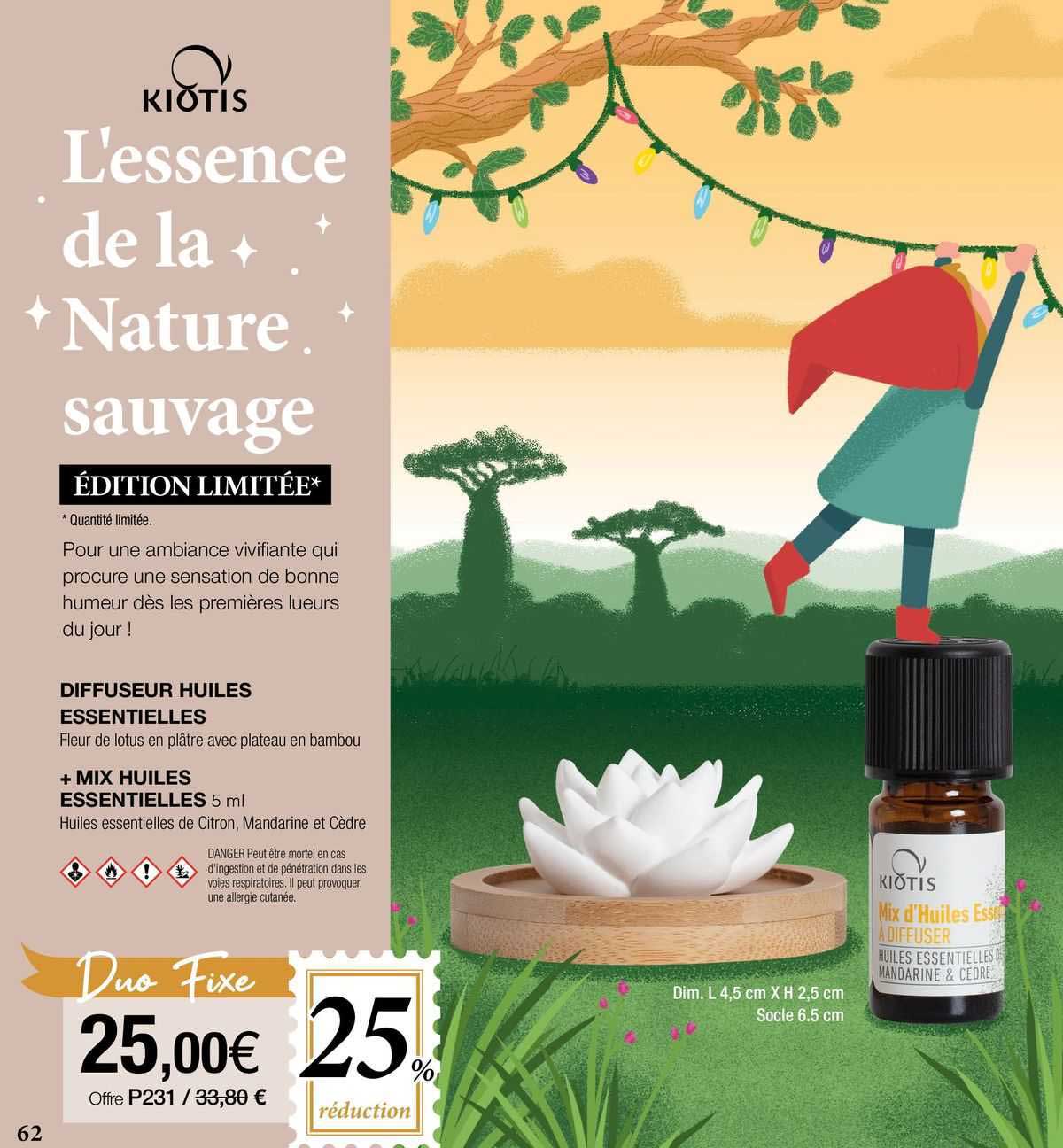 diffuseur huiles essentielles + mix huiles essentielles kiotis