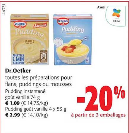 dr. oetker toutes les préparations pour flans, puddings ou mousses pudding instantané