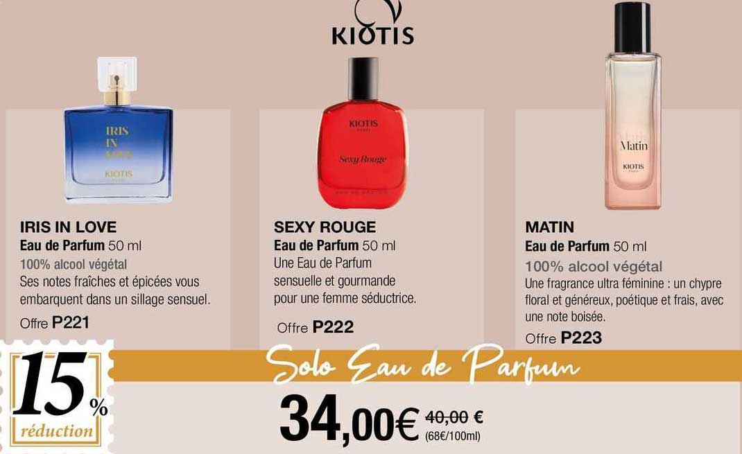 eau de parfum 50 ml iris in love, eau de parfum 50 ml sexy rouge, eau de parfum 50 ml matin kiotis