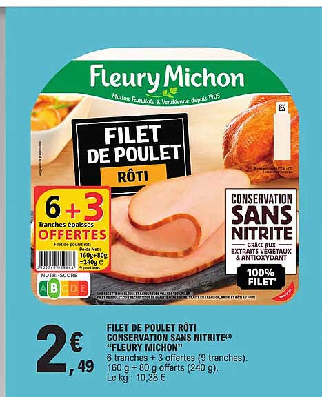 filet de poulet rôti conservation sans nitrite "fleury michon"