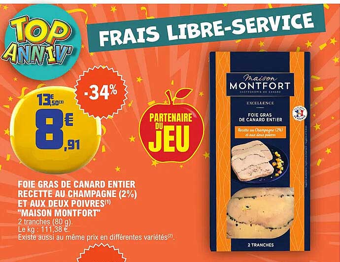 foie gras de canard entier recette au champagne (2%) et aux deux poivres "maison montfort"