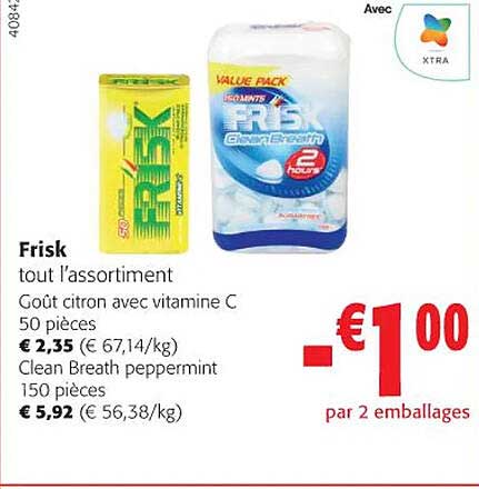 frisk  tout l'assortiment goût citron avec vitamin c ou clean breath peppermint