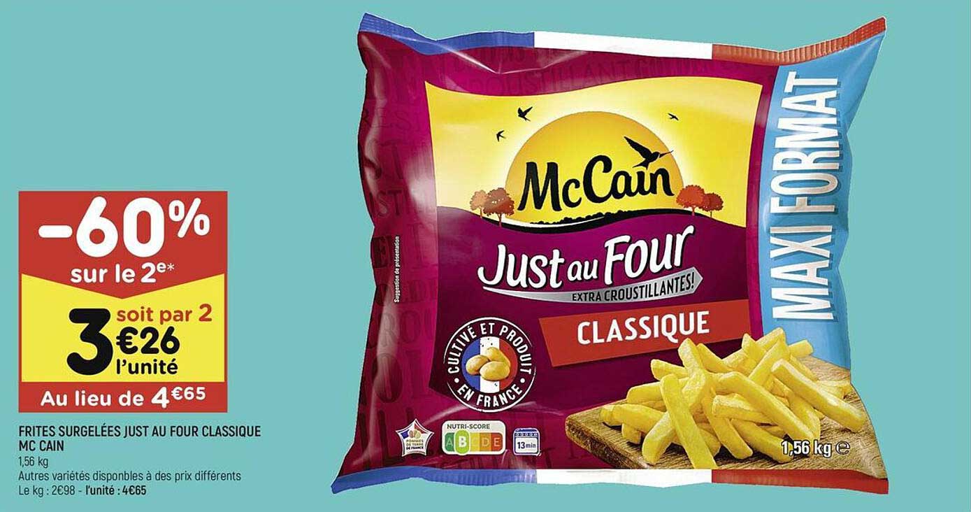 frites surgelées just au four classique mc cain