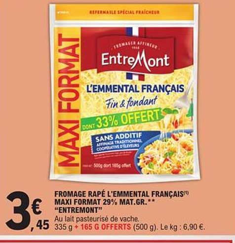 fromage rapé l'emmental français maxi format "entremont"