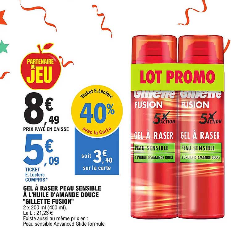 gel à raser peau sensible à l'huile d'amande douce "gillette fusion"