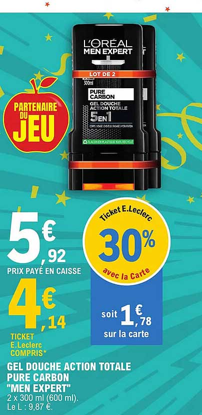 gel douche action totale pure carbon "men expert"
