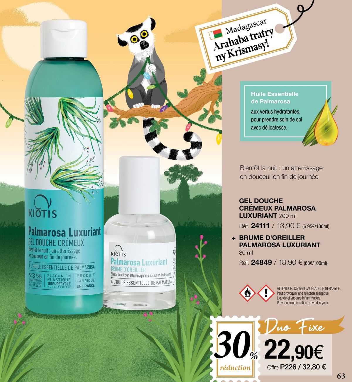 gel douche crémeux palmarosa luxuriant + brume d'oreiller palmarosa luxuriant