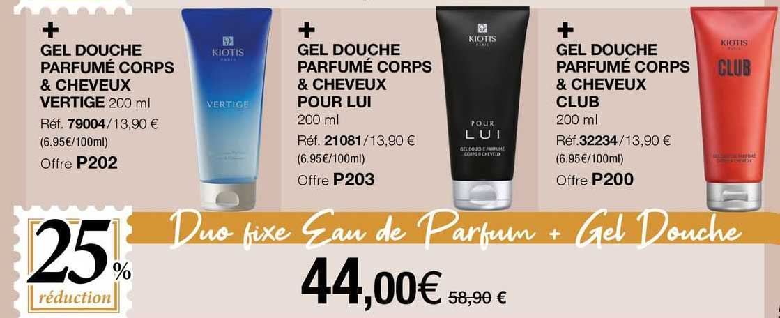 gel douche parfumé corps & cheveux vertige 200 ml + gel douche parfumé corps & cheveux pour lui 200 ml + gel douche parfumé corps & cheveux club 200 ml