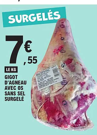 gigot d'agneau avec os sans sel surgelé