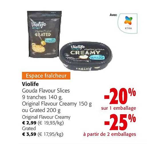 gouda flavour slices 9 tranches, original flavour creamy ou grated violife