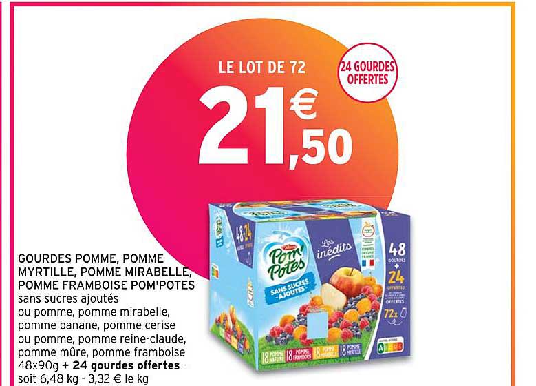 Gourdes Pomme, Pomme Myrtille, Pomme Mirabelle, Pomme Framboise Pom'potes