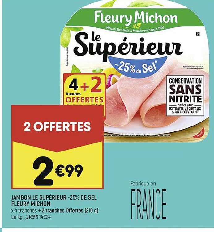 jambon le supérieur -25% de sel fleury michon