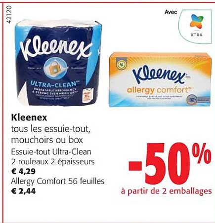 kleenex tous les essuie-tout, mouchoirs ou box essuie-tout ultra-clean