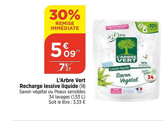 l'arbre vert recharge lessive liquide