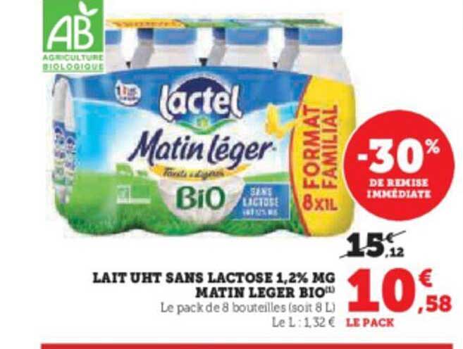 lait uht sans lactose 1,2% mg matin léger bio