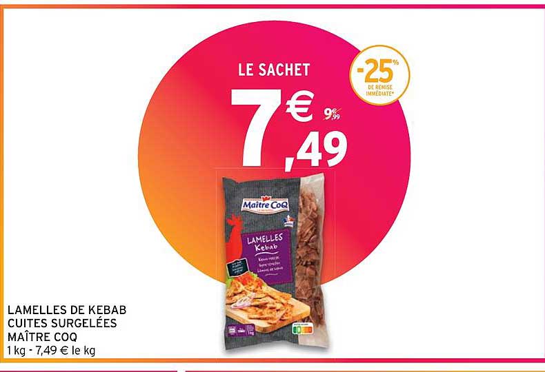 lamelles de kebab cuites surgelées maître coq