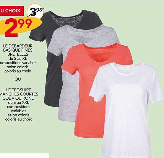 le débardeur basique fines bretelles ou le tee-shirt manches courtes col v ou rond