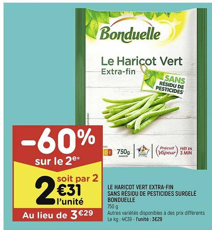 le haricot vert extra-fin sans résidu de pesticides surgelé bonduelle