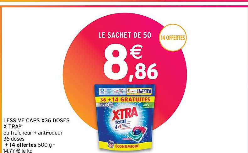 Lessive Caps X36 Doses X Tra Ou Fraîcheur + Anti-odeur 36 Doses