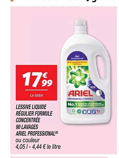 lessive liquide régulier formule concentrée 90 lavages ariel professional