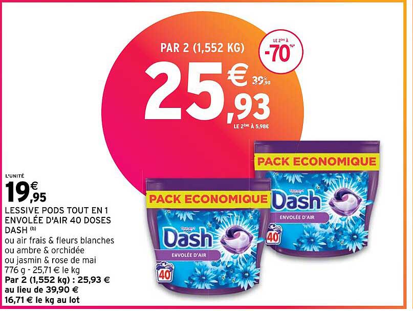 Lessive Pods Tout En 1 Envolée D'air 40 Doses Dash